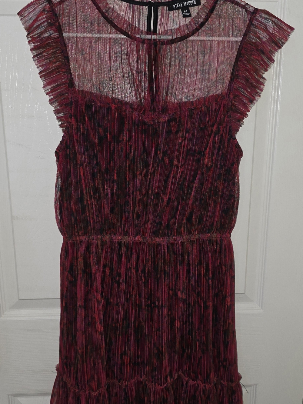 Steve Madden Women's Burgundy Pleated Ruffle Dress